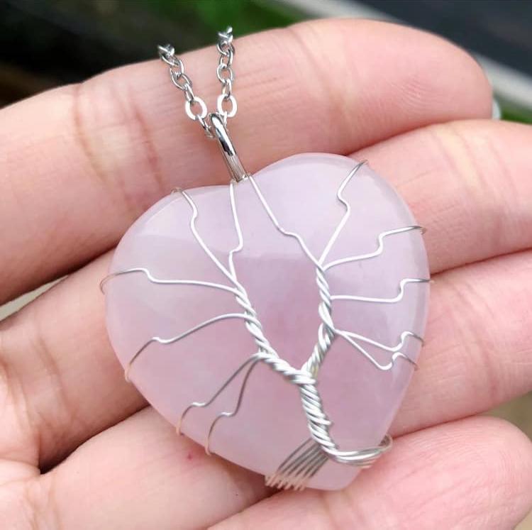 Quartz Tree of life Drop Pendant con cadena