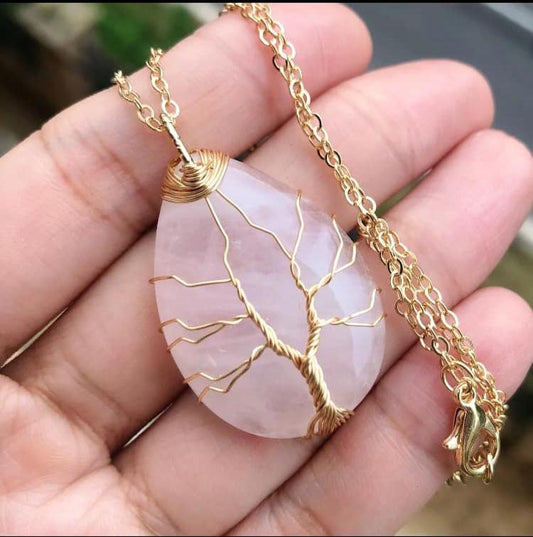 Quartz Tree of life Drop Pendant con cadena